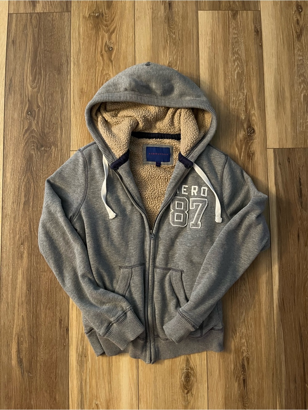 Aeropostale Gray Sherpa-Lined Zip Hoodie Jacket